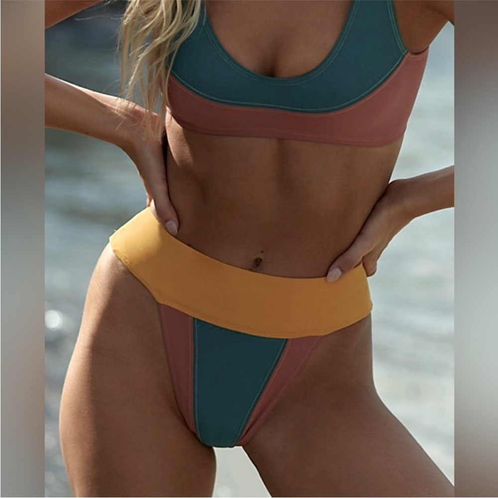 Free People Dylan Color block High Rise Bikini Bottoms NWOT Size XL